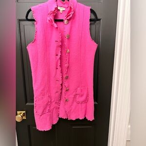 100% Wool Pink Sleeveless Button-Up Vest